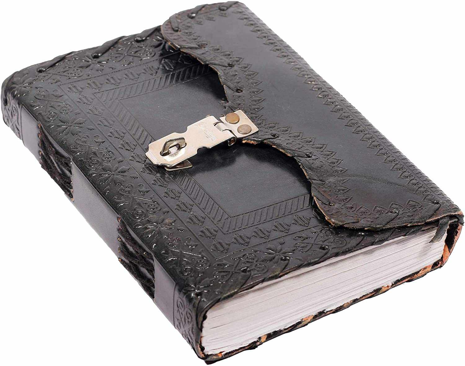 Tuzech Leather - Vente Journal intime - Journal en cuir TUZECH pour hommes et femmes, carnet en cuir pour écrire des poèmes, carnet de croquis, carnet de notes pour tenir des registres, mémoire personnel avec serrure et clé - Non ligné 7 pouces30
