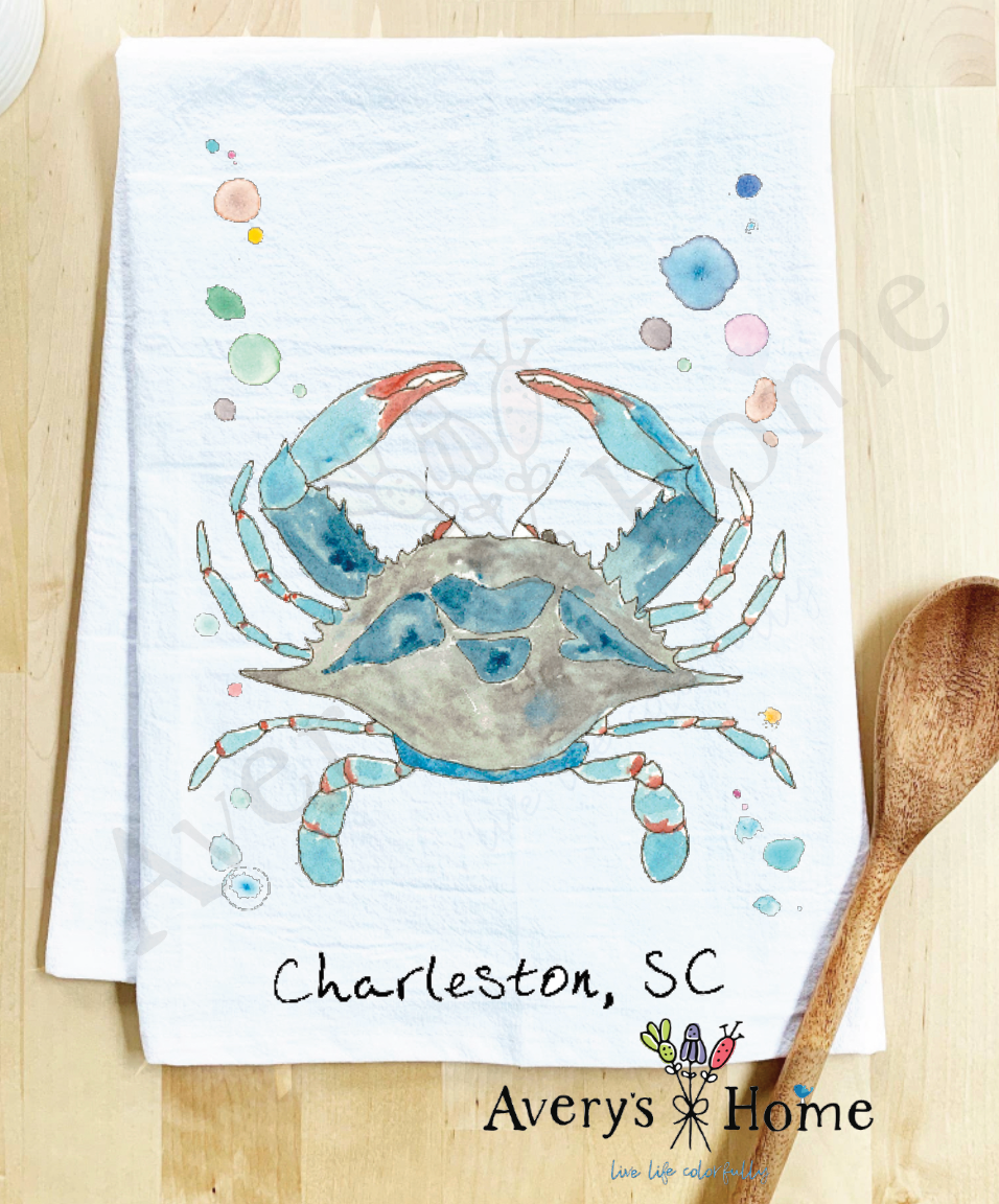 Avery's Home - Wholesale Tea Towel - Blue Crab Ocean Customizable Coastal Tea Towel9