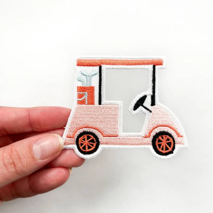 Field Trip Threads - Wholesale Patch - Pink Golf Cart Iron-On Patch Embroidered Patch Sports Fan