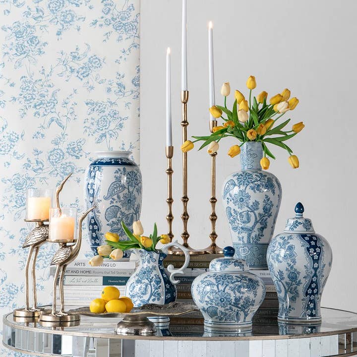 A&B Home Group Inc. - Wholesale Pitcher - 9x5x10" Decorative Porcelain Pitcher w/ Blue & White Floral5