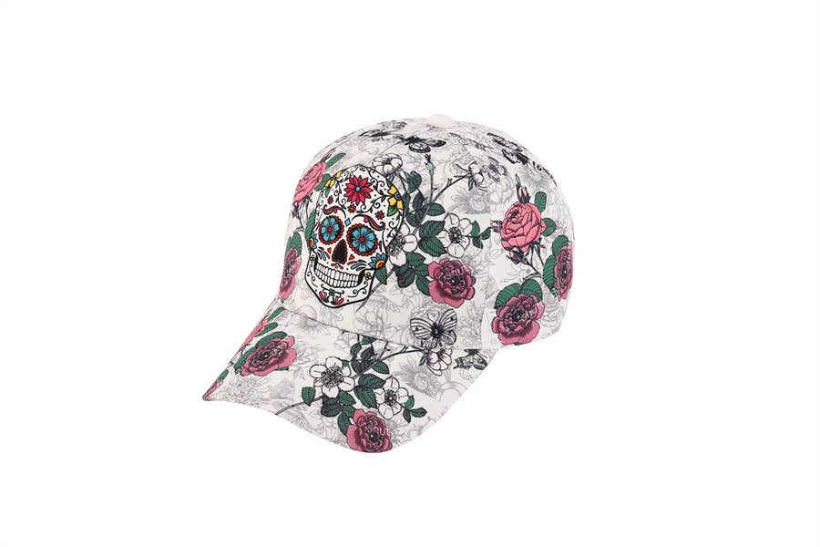 Nima Accessories Inc - Wholesale Baseball Cap - Women's - Ladies Mardi Gras Skull Flower Baseball Cap Hat0