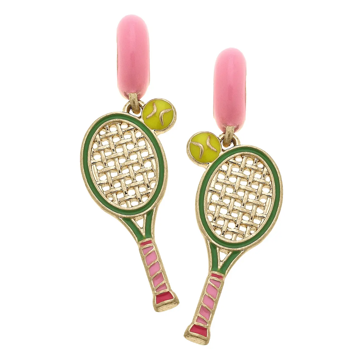 Canvas Style - Wholesale Hoop Earrings - Serena Tennis Racket Enamel Huggie Hoop Earrings0