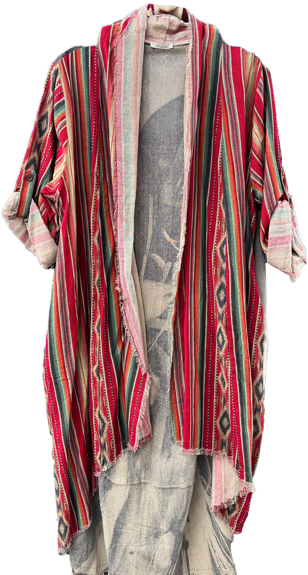 LeParisPetit by I Love Linen - Wholesale Kimono - Women's - Duster with Serape Stripes (Front) and Indian Warrior (Back)1