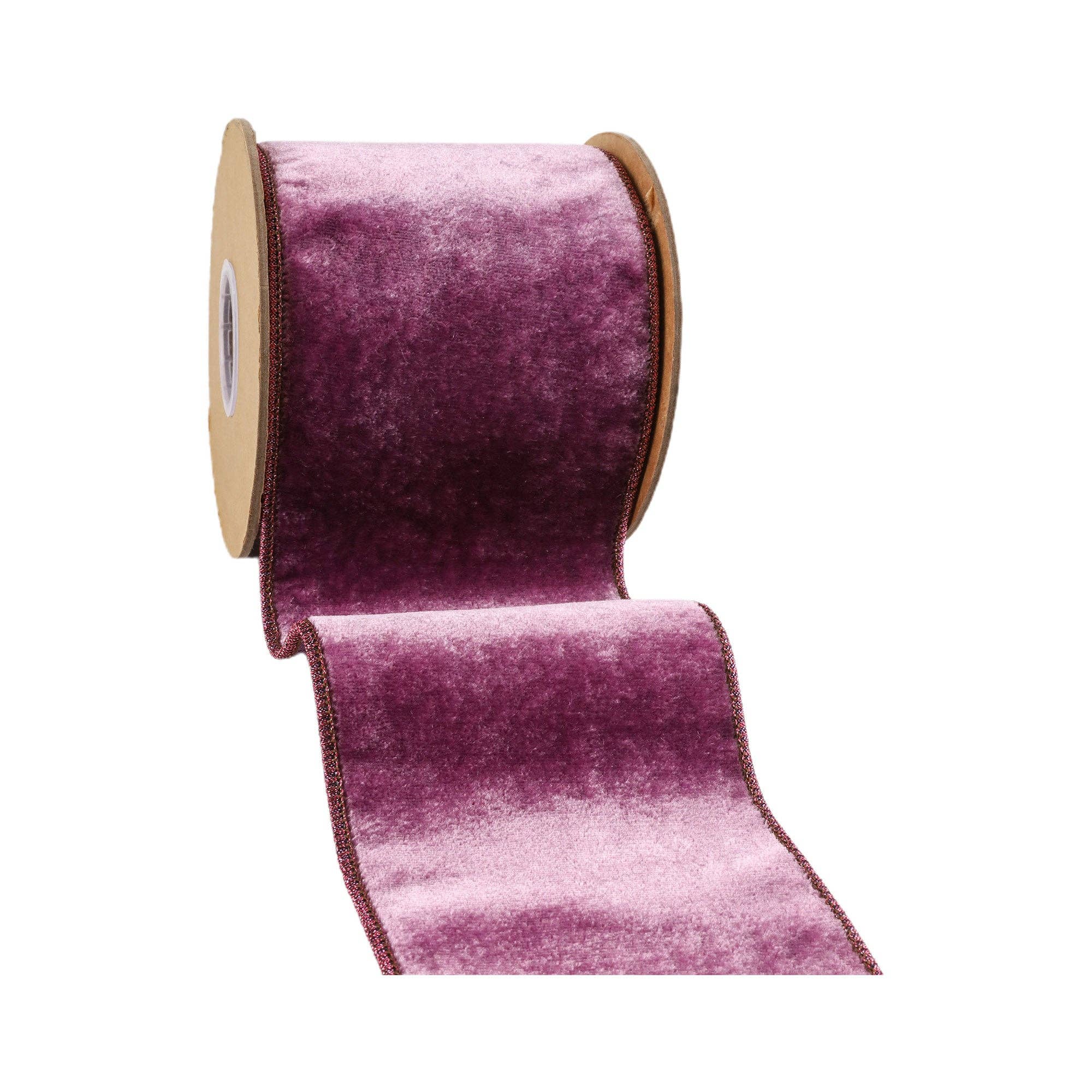 LA Ribbons Wholesale - Wholesale Ribbon - Gift Wrapping - 2 1/2" Wired Premium Velvet Ribbon | Purple w/ Purple Metallic Dupioni Backing | 5 Yard Roll2