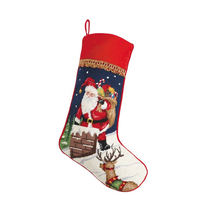 Peking Handicraft - Wholesale Holiday Stocking - Santa Chimney Needlepoint Stocking