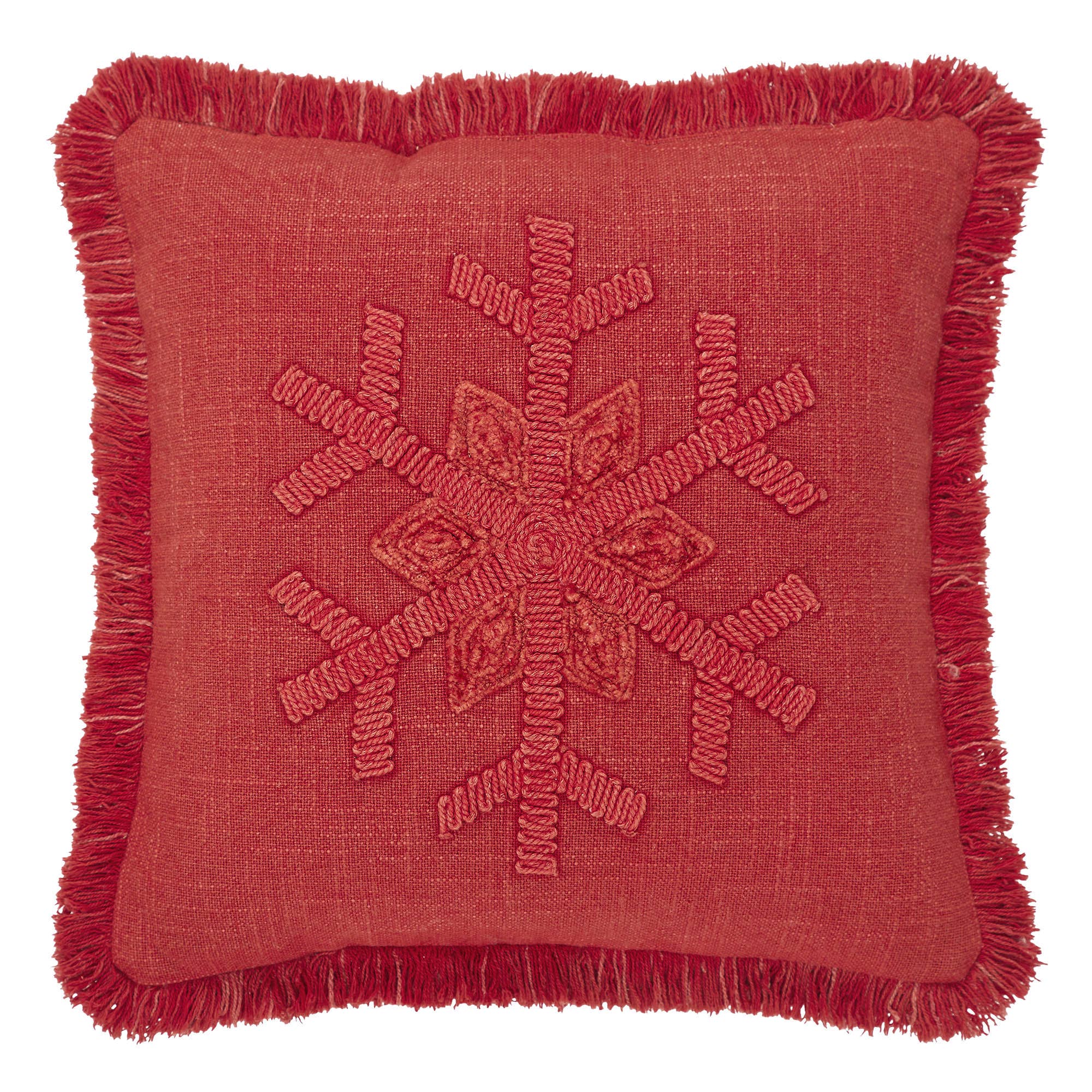 VHC Brands - Vente Coussin décoratif - Coussin à franges délavé à la pierre rouge en forme de flocon de neige 12 x 121