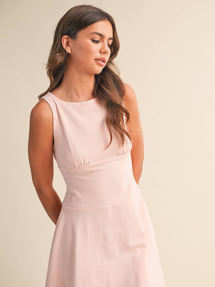 IDA1111 BOAT NECK SLEEVELSS FLARED MINI DRESS for wholesale by Klesis