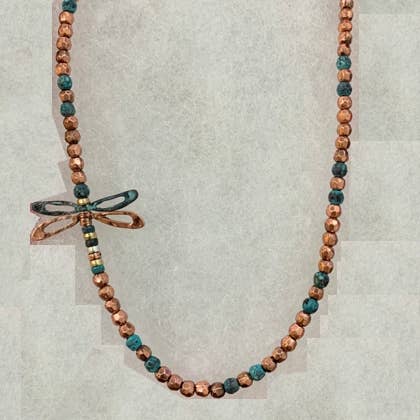 FR6954 3D Patina_Copper Dragonfly Metal Necklace for wholesale by 0011 PREMIERE
