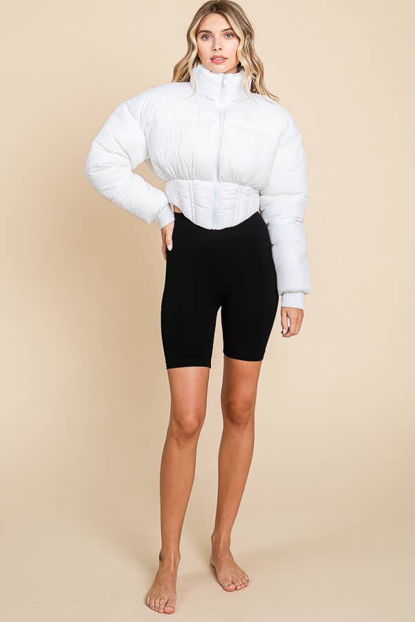 ANWND - Wholesale Puffer Jacket - Women's - 2456-HIGH NECKLINE FRONT ZIPPER CORSET PUFFER JACKET10