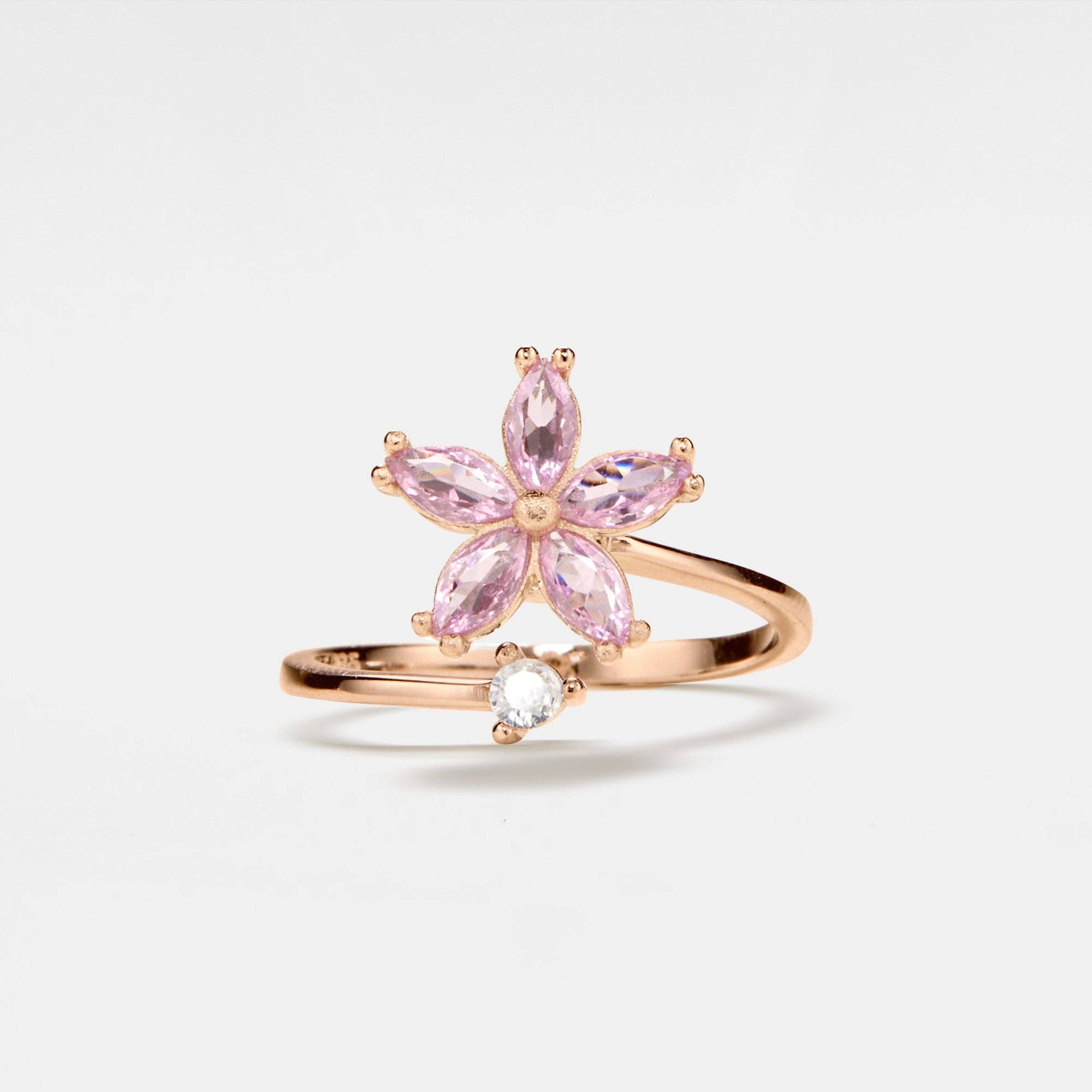 Perimade & Co. LLC - Wholesale Multi-Stone Ring - Pink Flower Fidget Spinner Ring in 925 Sterling Silver2