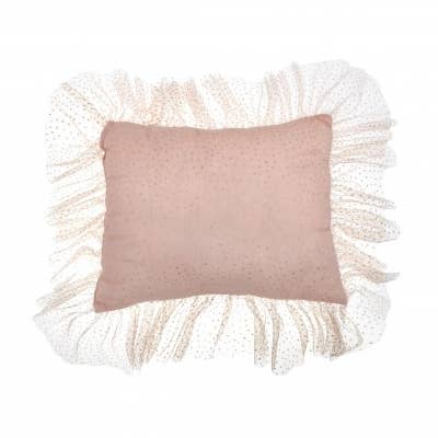 Almofada retangular com folhos salmão/tule salmão com lantejoulas douradas por atacado de Mouche Paris