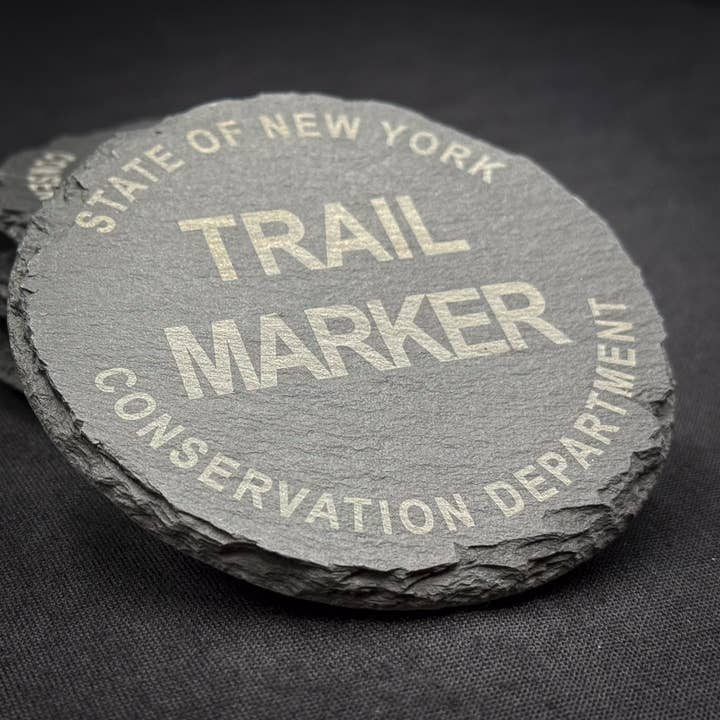 Adirondack Etching LLC - Wholesale Coasters - ADK Trail Marker Round Slate Coaster