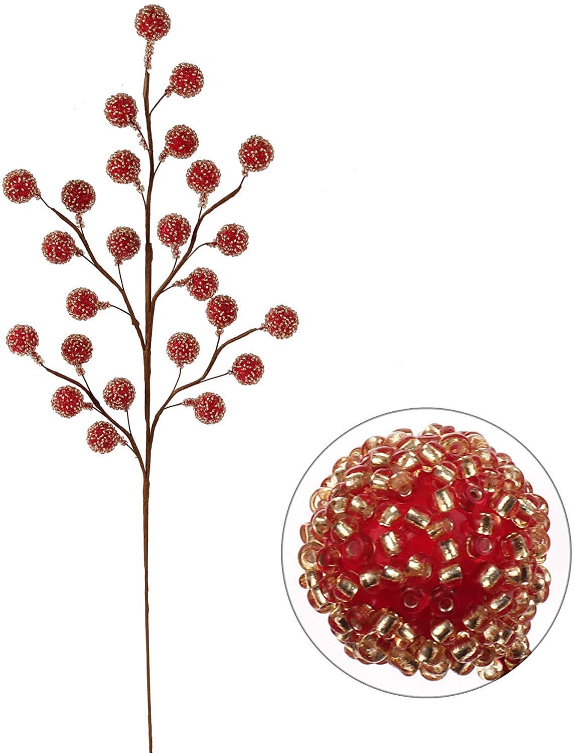 Larksilk - Wholesale Christmas Decoration - Beaded Red Berry Spray 25 Berries- 17" Christmas Collection0