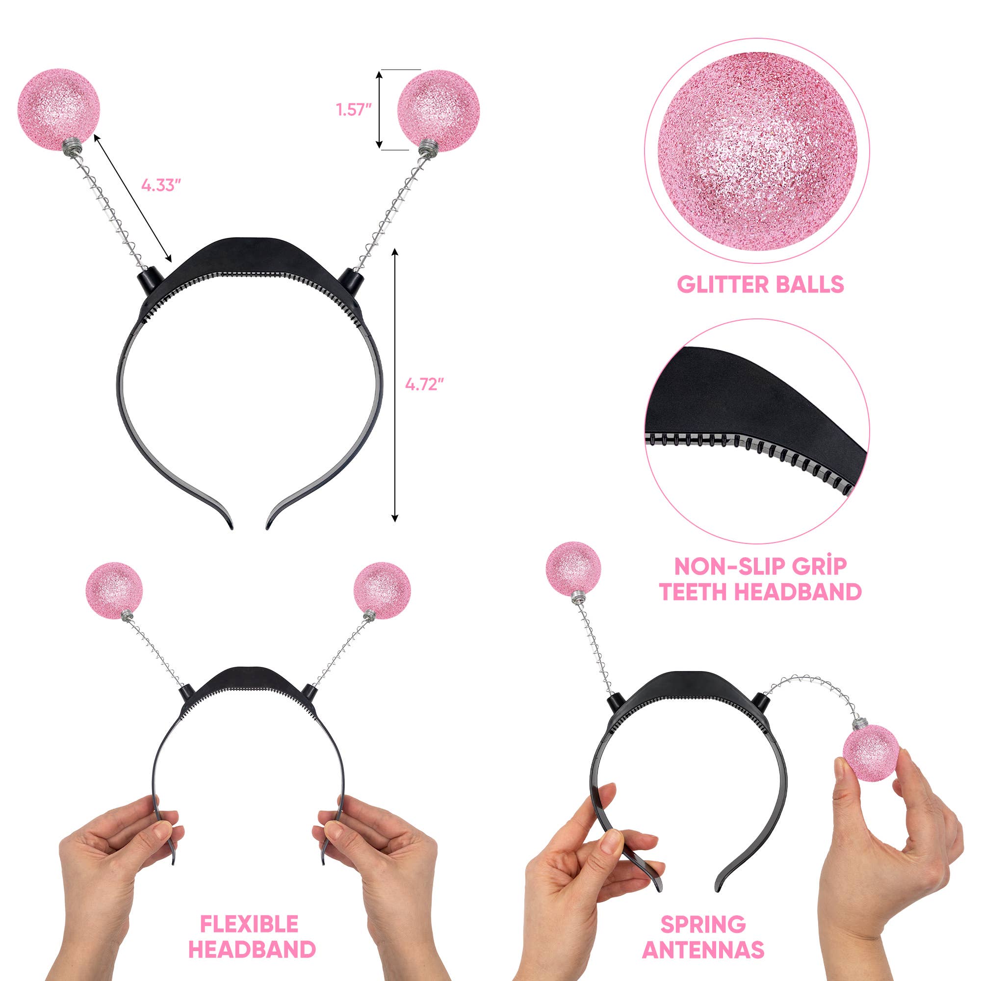 Funcredible - Wholesale Costume - Women's - Light Up Pink Alien Headband with Glitter - Alien Costume 1