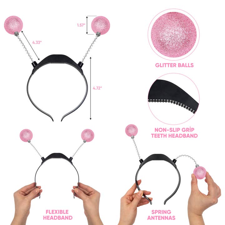 Funcredible - Wholesale Costume - Women's - Light Up Pink Alien Headband with Glitter - Alien Costume 1