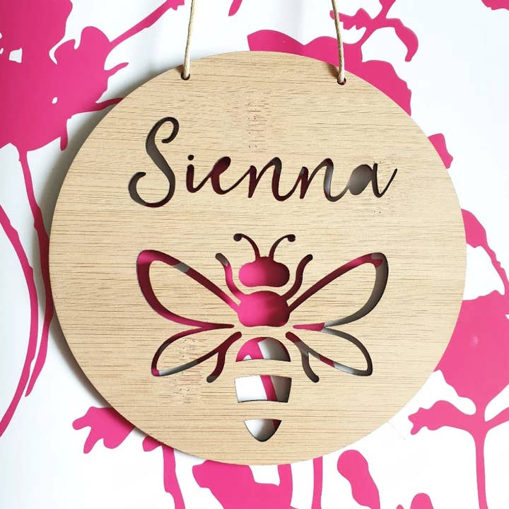 BEE Personalised Wooden Wall Hanging for wholesale by Little Birdy Finds