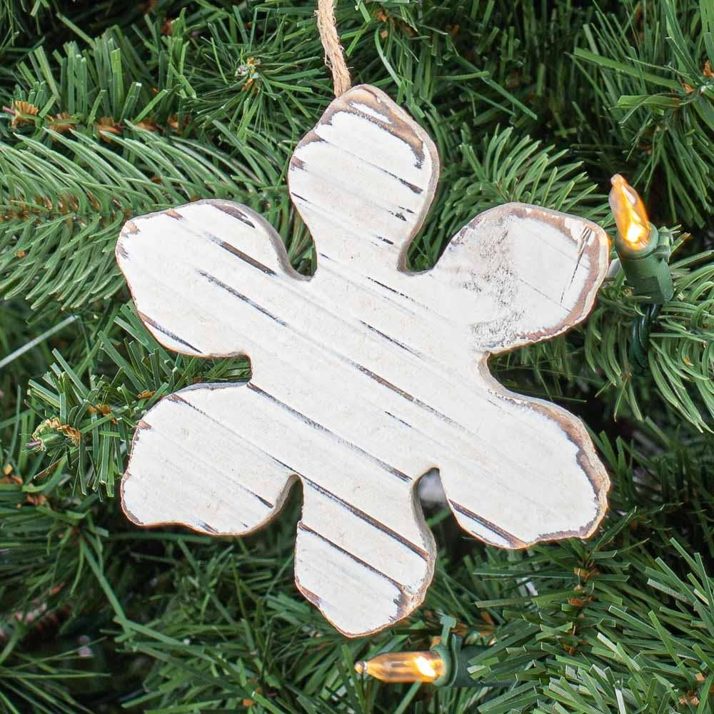 Factory Direct Craft - Wholesale Ornament Set - 4" Rustic Whitewashed Wood Snowflake Ornament1