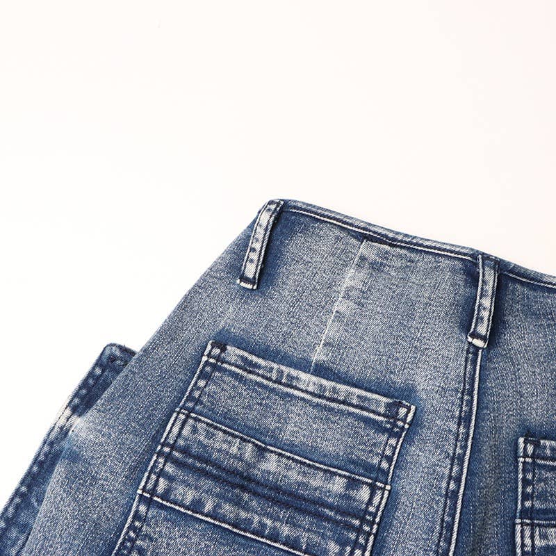 Marron Tro en jean à grandes poches, coupe droite et élégante, en patchwork, PT002 en vente sur Faire18