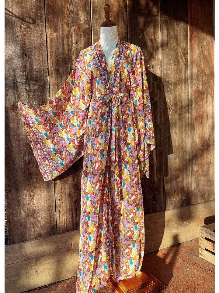 Gardenbelle Shop - Venta al por mayor Kimono - Mujer - Kimono psicodélico estilo hippie arcodélico Rainbow Hippie, bata tipo plumero