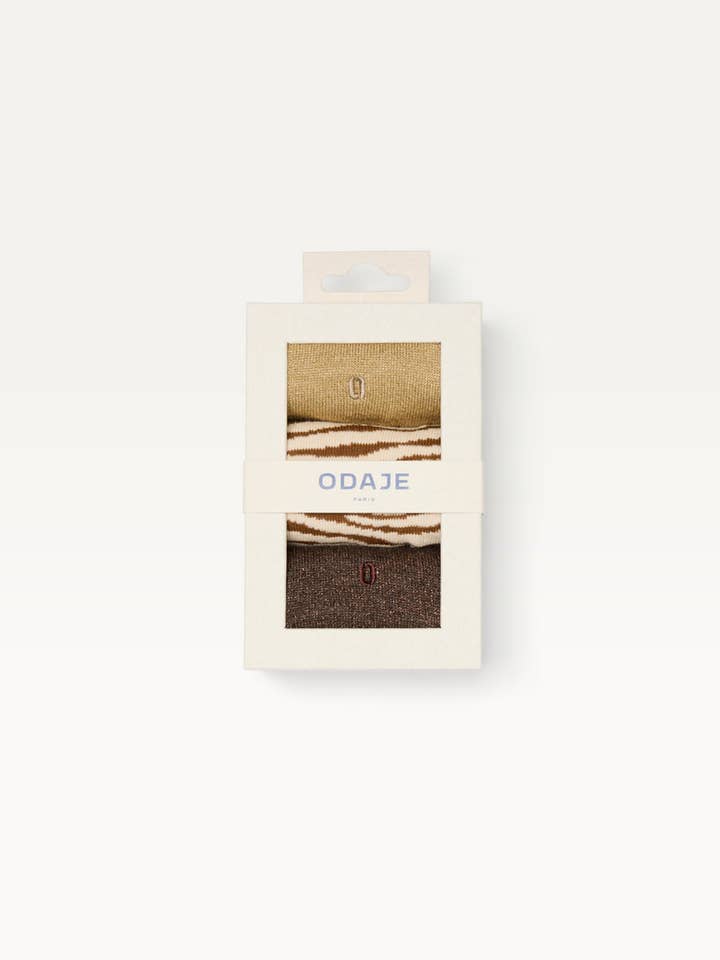 ODAJE - Wholesale Socks - Women's - Pack of 3 Socks - Fancy glitter and golden brown zebra2