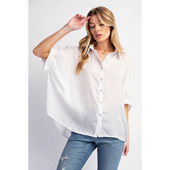 Sweet Generis - Wholesale Button Down Shirt - Women's - LIGHT SATIN SOLID BUTTON DOWN SHIRT