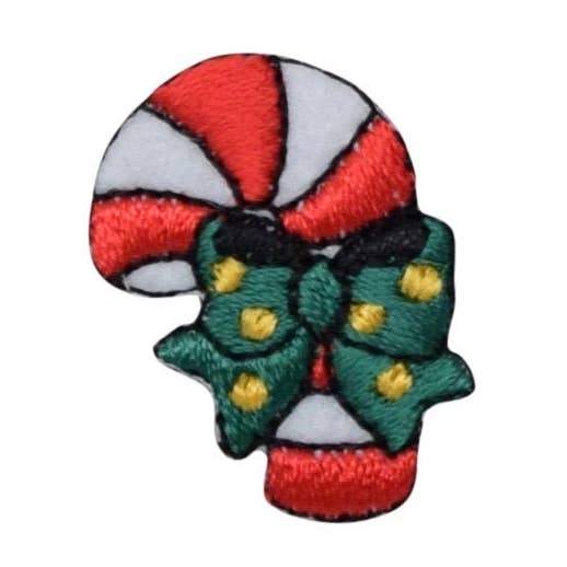 Bastoncino di Natale - Fiocco Verde Punti Gialli - Applicazione Termoadesiva - Toppa Ricamata per la vendita all'ingrosso da parte di Wholesale Applique