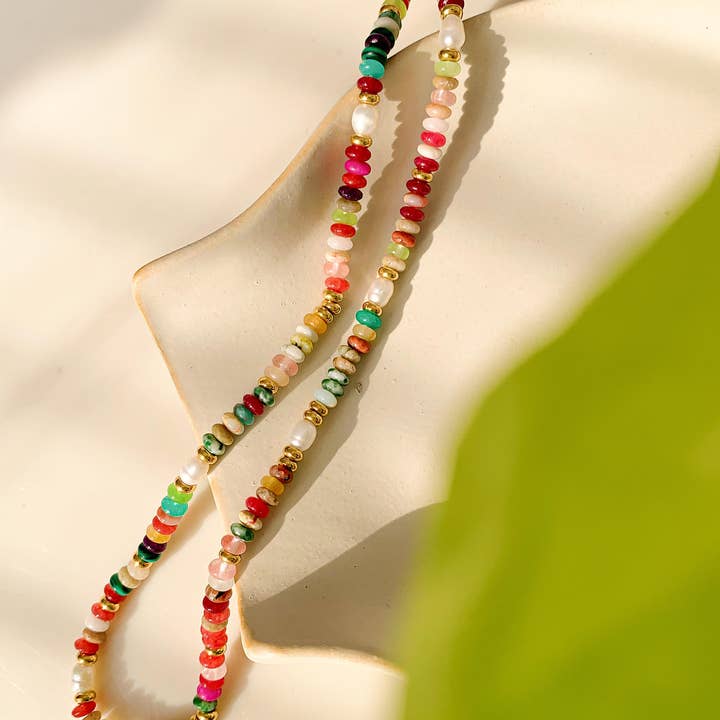 Multi Colored Sunny Non-Tarnish Boho Color Beaded Necklace for wholesale on Faire
