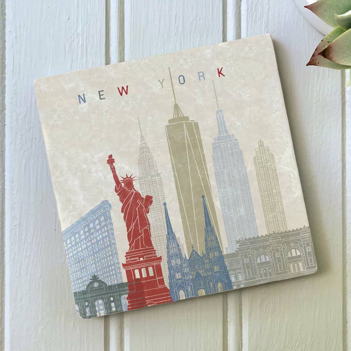 Sous-verre en marbre couleur NYC Lineart pour la vente par PhD Design