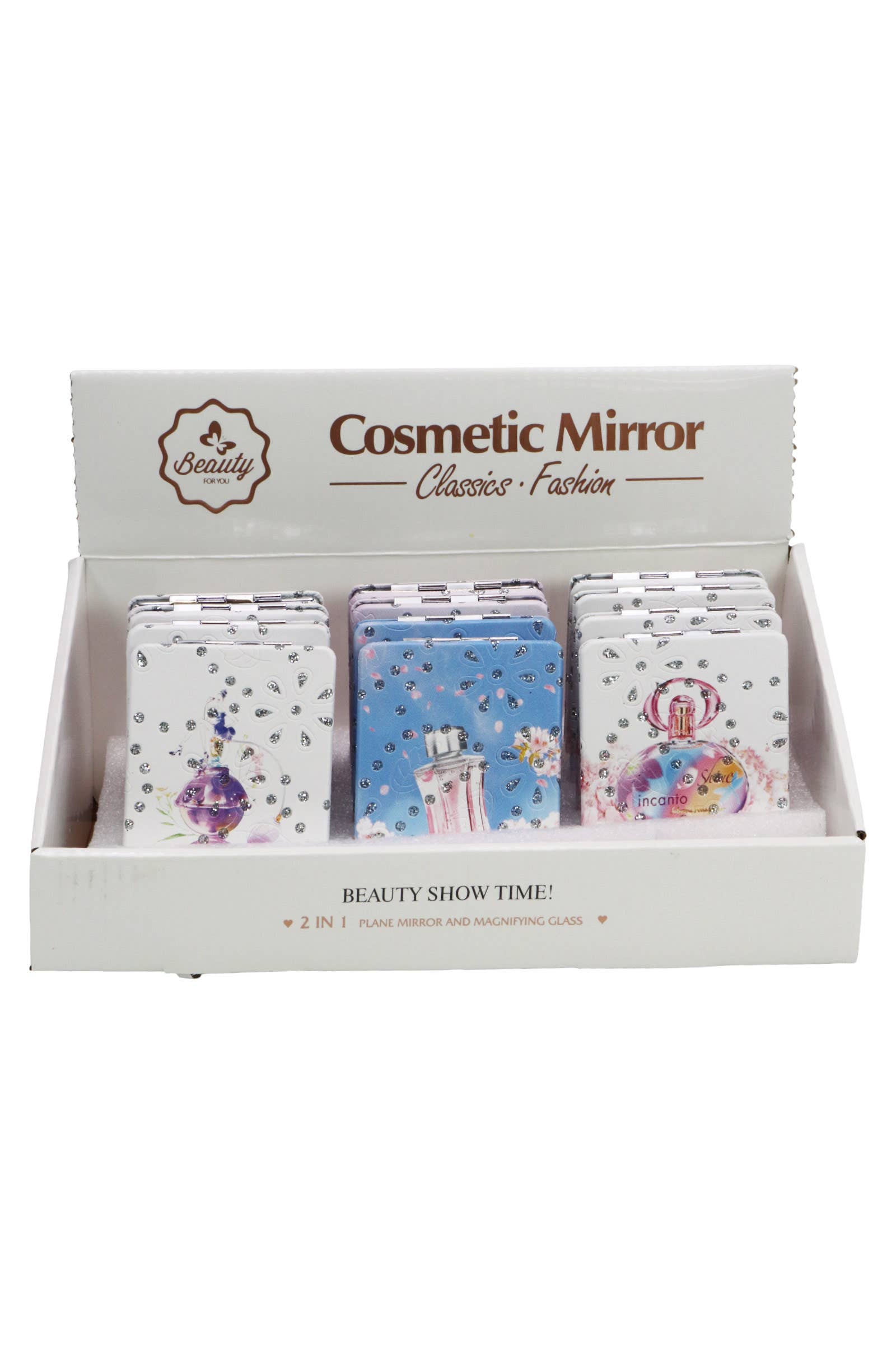 ASSORTED Eau De Parfum Perfume Glitter Compact Mirror for wholesale on Faire3