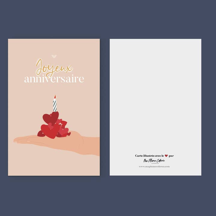 Cartão de felicitações Feliz aniversário - O bolo do coração por atacado de Ma Plume Colorée