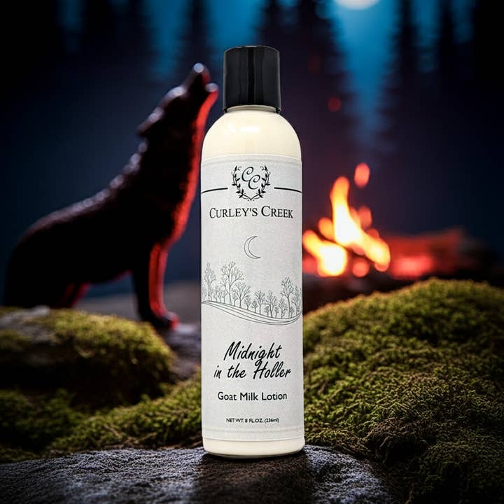 🌙 Midnight in the Holler | Goat Milk Lotion | Handmade Natural Skincare | Smoky Woods & Earthy Spice | Curley’s Creek for wholesale by Curley's Creek