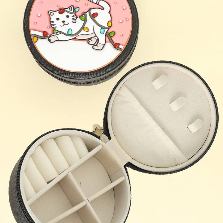 Christmas Cat Themed Leather Jewelry Case for wholesale by SP Sophia Collection