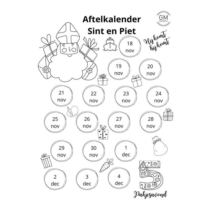 Sint And Piet countdown calendar for wholesale by GM decoratie