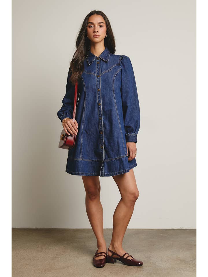 Forte - Wholesale Dress - Women's - Western Seam Denim Mini Dress FD000111