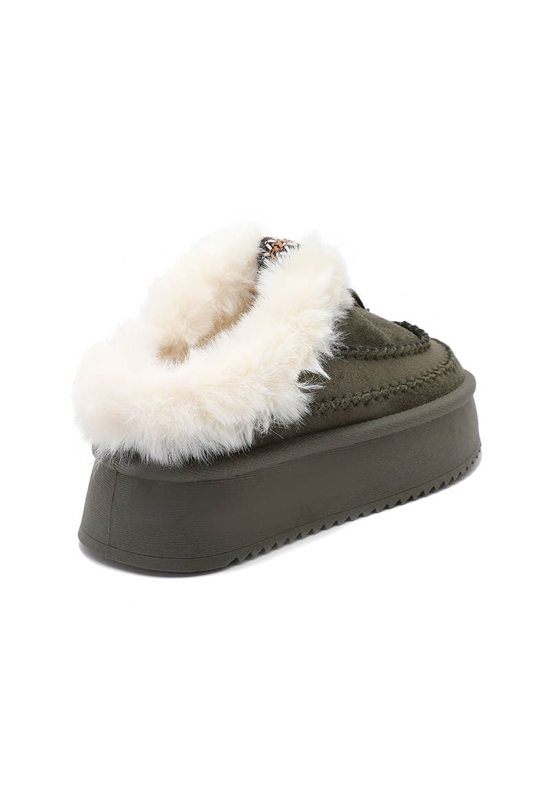 Joia Paris - Wholesale Mules - Women's - Fur-lined mules with thick sole and braided strap RU-215