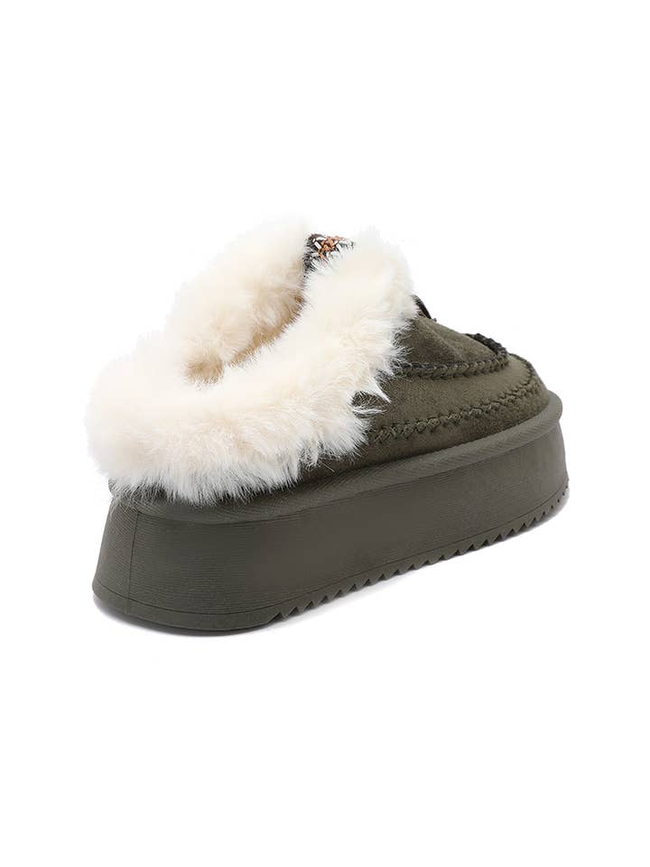 Joia Paris - Wholesale Mules - Women's - Fur-lined mules with thick sole and braided strap RU-215