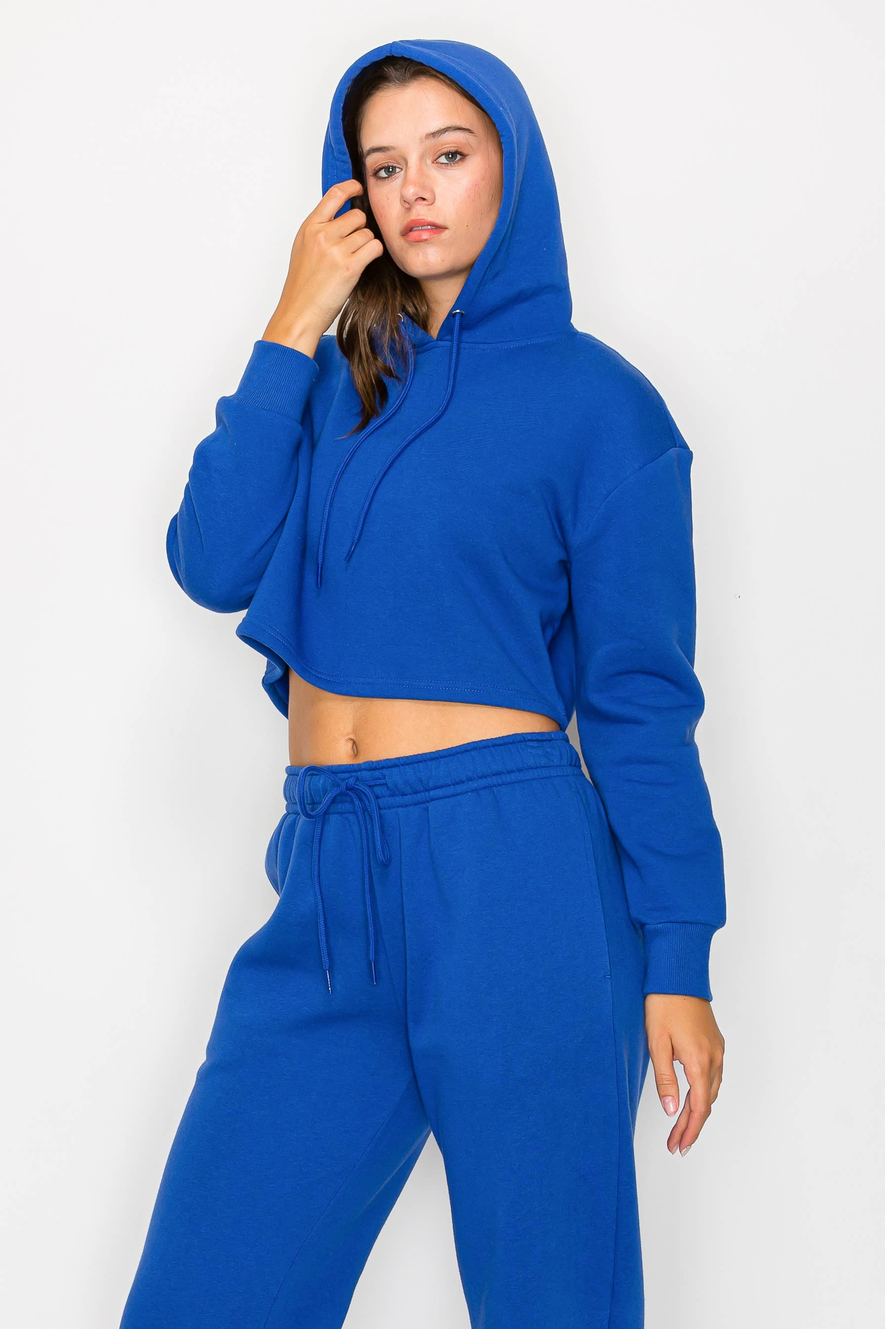 Color 5 - Wholesale Hoodie - Women's - Solid color fleece lined crop pull over hoodie jacket 23