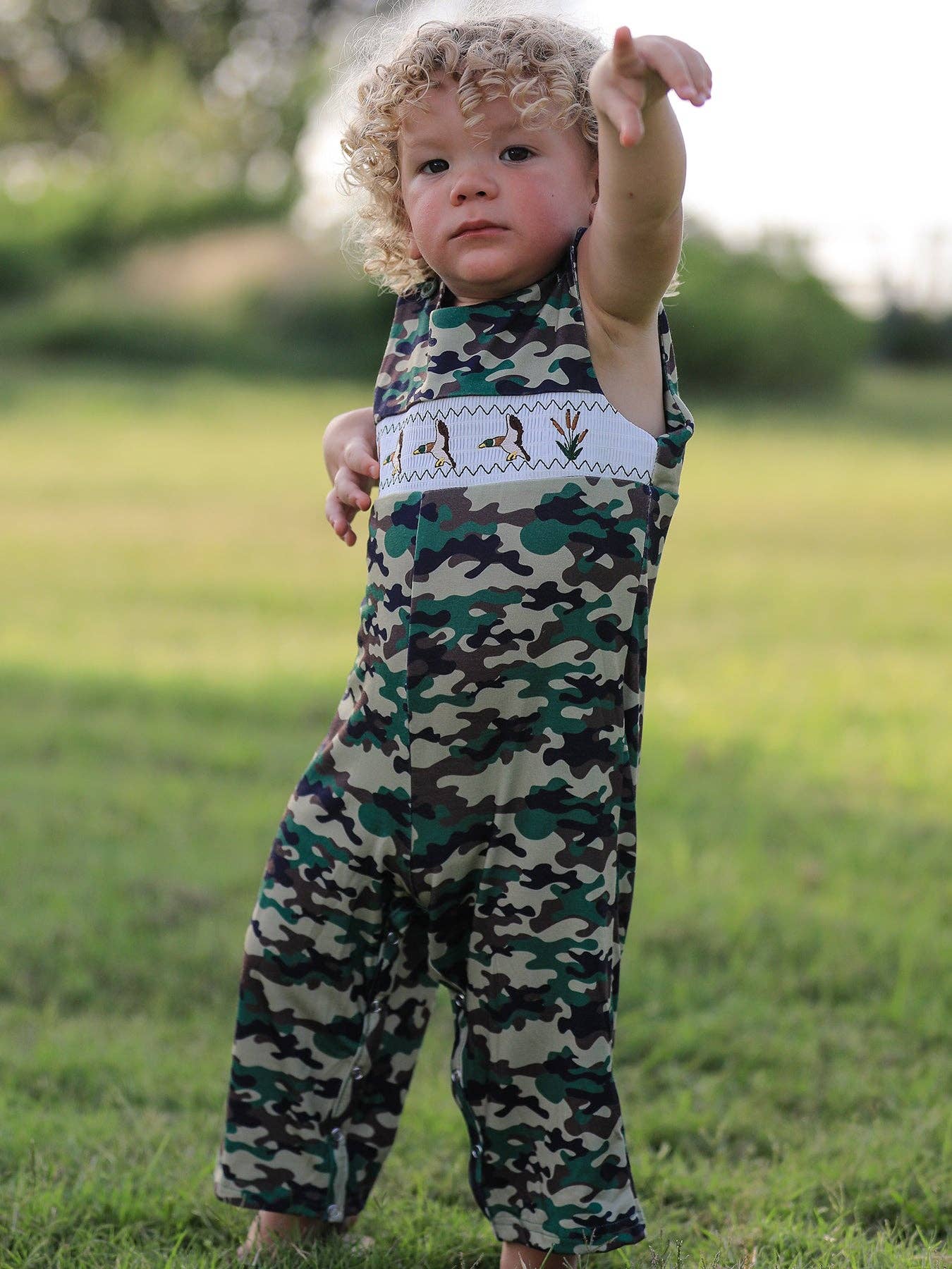 Rylee Faith Designs - Wholesale Jumpsuit - Baby - Camouflage Duck Smocking Embroidery Baby Boy Romper2