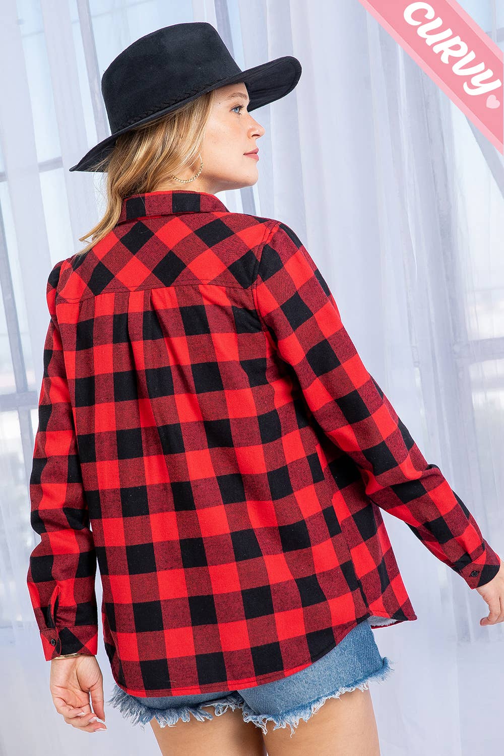 Sweet Lovely by Jen - Wholesale Button Down Shirt - Women's - PLUS SIZE CHECKERED SHIRT2