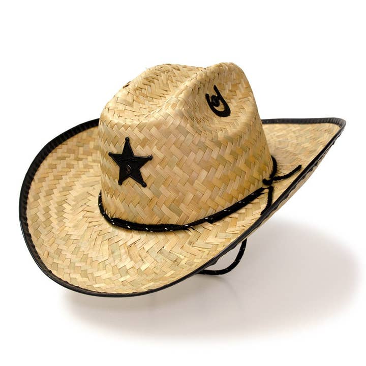 Kid's Palm Straw Sheriff Hat with Black Trim for wholesale by Western Express