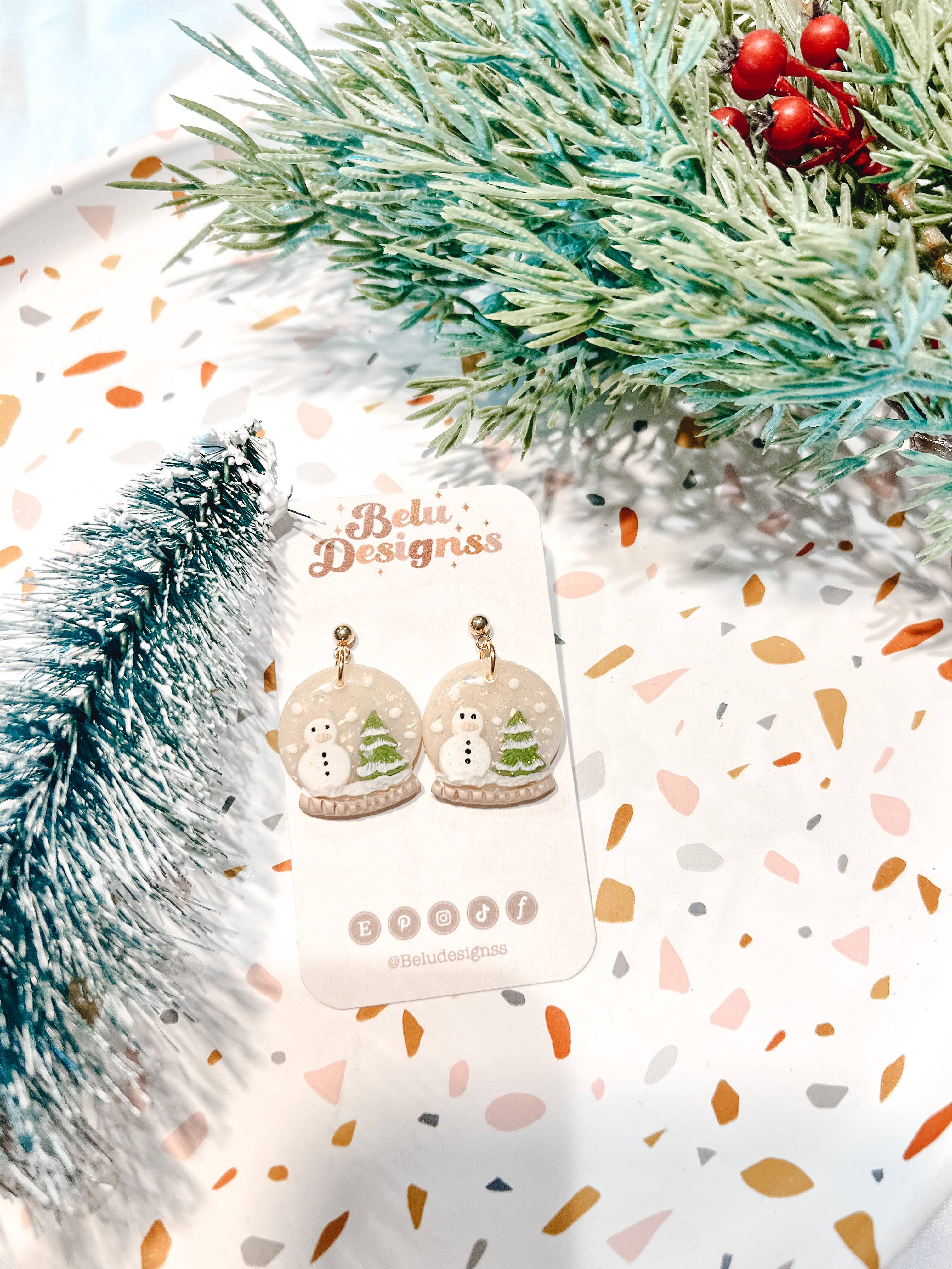 Belu Designss - Vendita all'ingrosso Orecchini pendenti - Orecchini natalizi in argilla polimerica Snowglobe Snowman6