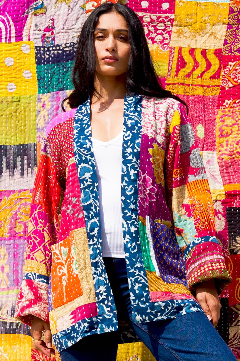 Sevya Handmade - Wholesale Jacket - Women's - Reversible Kantha Quilted Sari Jacket6