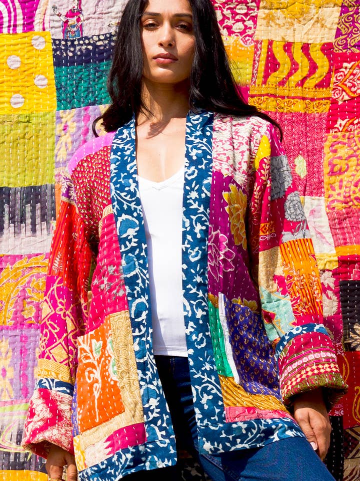 Sevya Handmade - Wholesale Jacket - Women's - Reversible Kantha Quilted Sari Jacket6