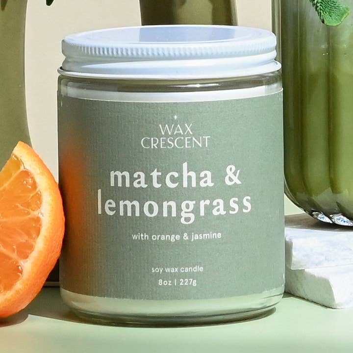 Matcha & Lemongrass Soy Wax Candle for wholesale by Wax Crescent