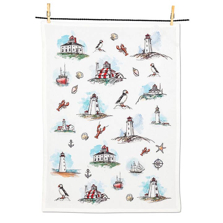 Lighthouse & Coastal Tea Towel-20x28"L-3634 for wholesale by Abbott