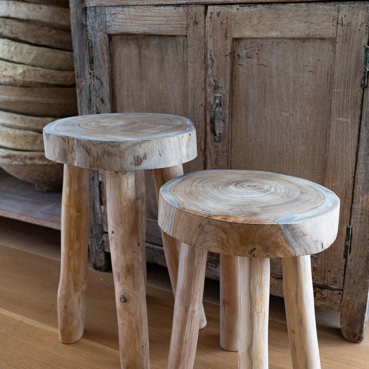 Sandstone & Sage - Wholesale Stool - Teak Wooden Stool Side Table,Small Nightstand Bathroom Caddy