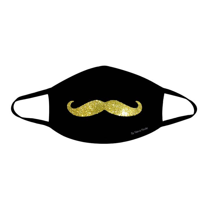 Mr. Mustachio Gold Glitter Face Mask for wholesale on Faire