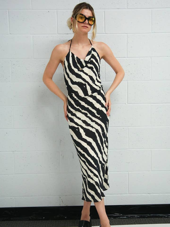 Zebra Print Linen Maxi Dress OC3319 for wholesale by Beulah Style