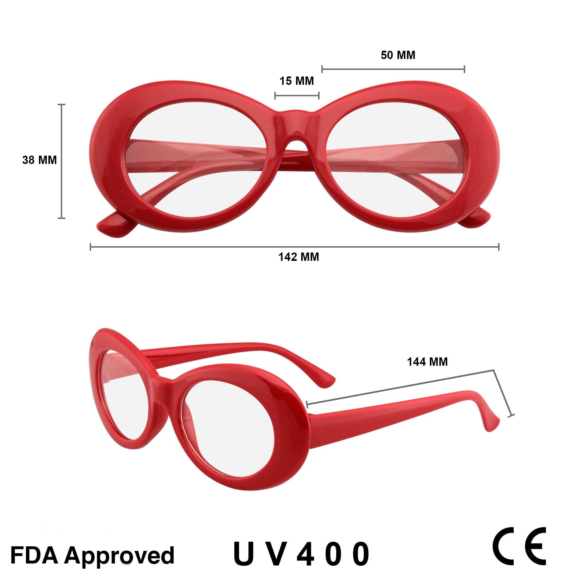 Emblem Eyewear - Vendita all'ingrosso Occhiali da vista - Unisex - Retro Flat Round anni '90 Fashion Clout Occhiali ovali Trasparente15