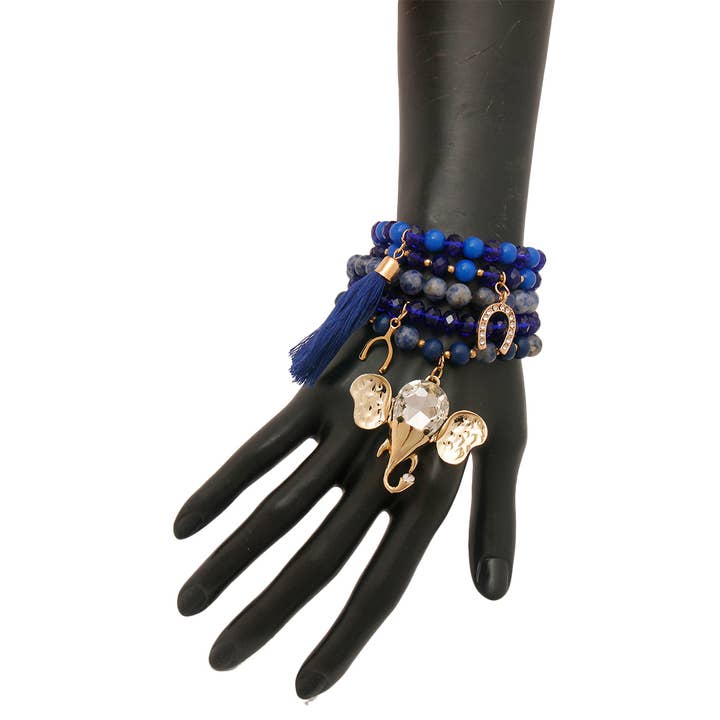 Blue Bead Elephant Charm Bracelet Set for wholesale on Faire